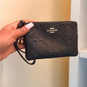 Coach Black Embossed Leather Wristlet